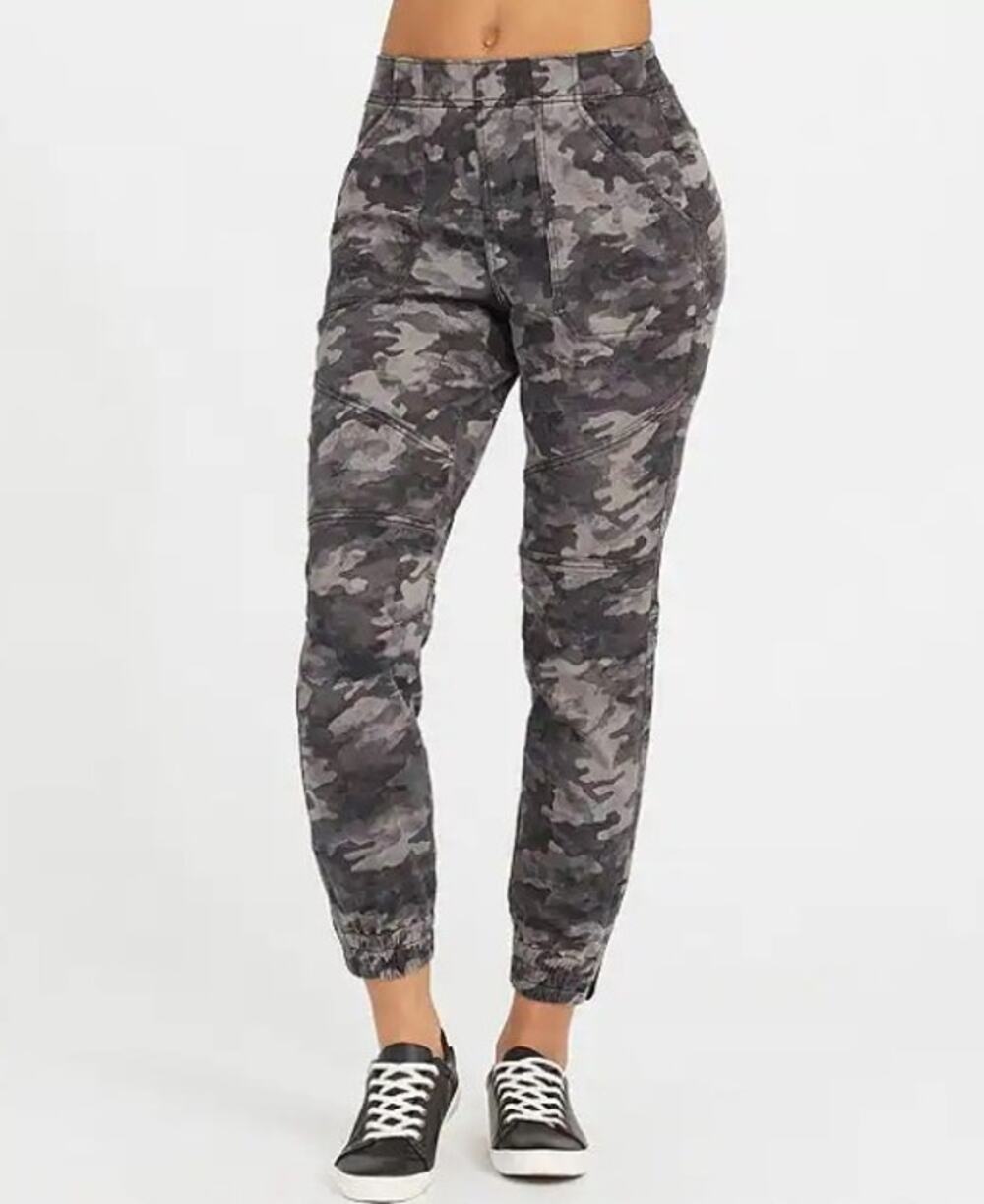 Spanx Stretch Mid Rise Twill Jogger Gray Camo Small
